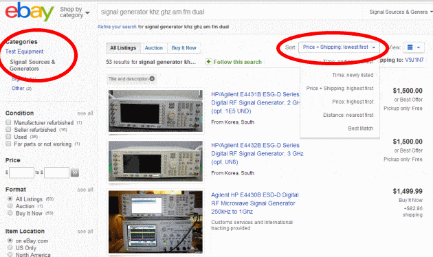 Find low cost test equipment on ebay