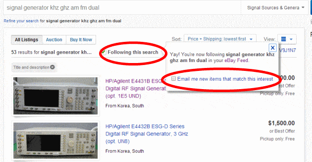 eBay follow this search tool